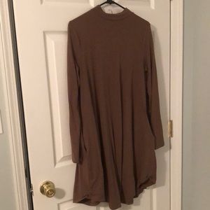 Light brown long sleeve dress- high neck- has pockets
